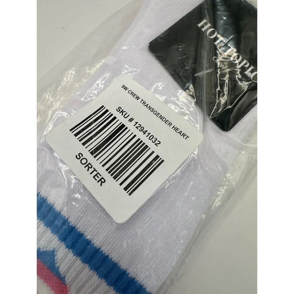 NWT Hot Topic Transgender Heart Crew Socks Pink White Blue LGBTQ+ Pride